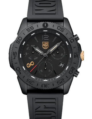 Front view of Luminox Chronograph XS.3141.BO.SNAK.N Black Unisex Watch on white background