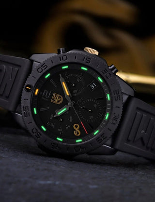 Angle shot of Luminox Chronograph XS.3141.BO.SNAK.N Black Unisex Watch on white background